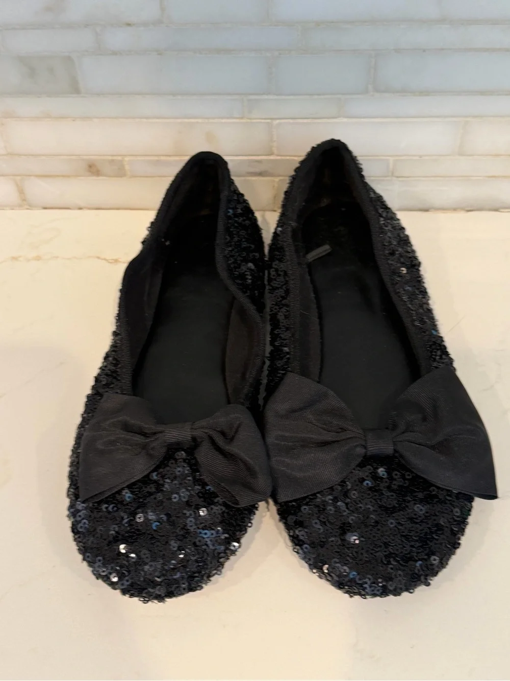 Zara Kids Sequin Bow Ballet Flat - Black US Big Kid 3.5
